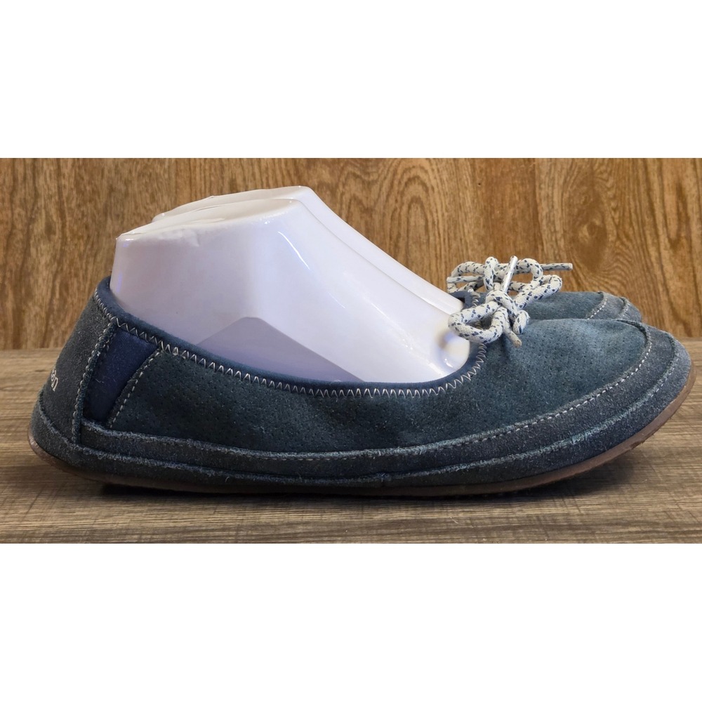 LL Bean Hearthside Slippers‎ Women's 8 Blue Suede Sherpa Lined Comfort Moccasins